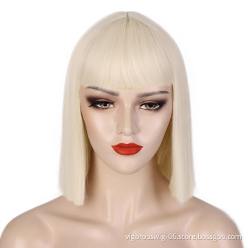 Vigorous Short Bob Straight Wig With Bangs for Black Women Synthetic Bob Wigs Blonde Wig for Party Daily Use Shoulder Length